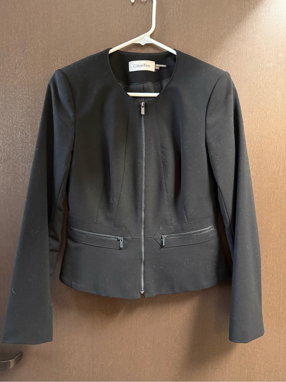 Calvin Klein Black Collarless Zip-Front Blazer